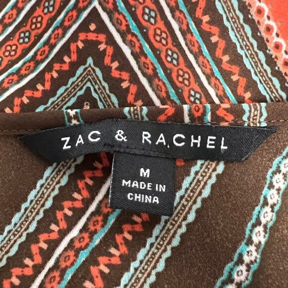 Zac & Rachel Womens Blouse Multicolor Chevron 3/4 Sleeve V Neck Shark Bite M - Picture 11 of 11